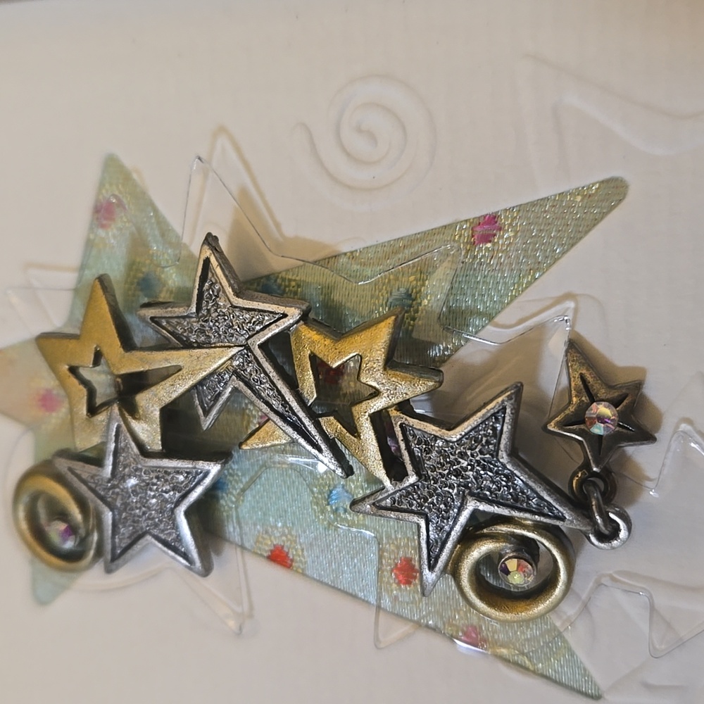 Gold and Silver Cascading Stars Brooch, NWT